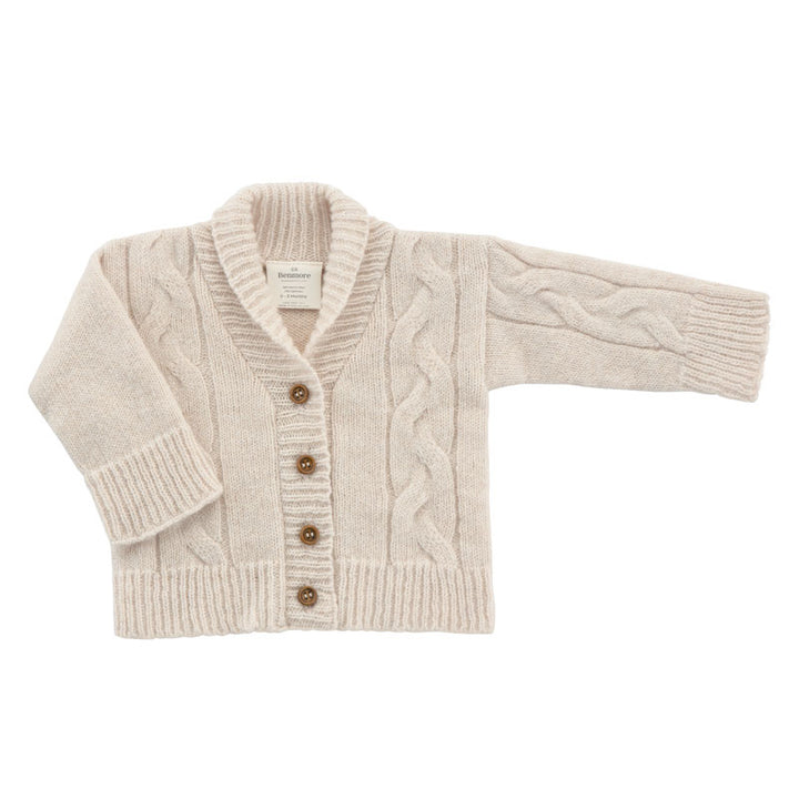 【BAON】[unisex] Moenel Color Round Over Knit Cardigan Gia - Jadesheen - Green and off-white wool blend cardigan
